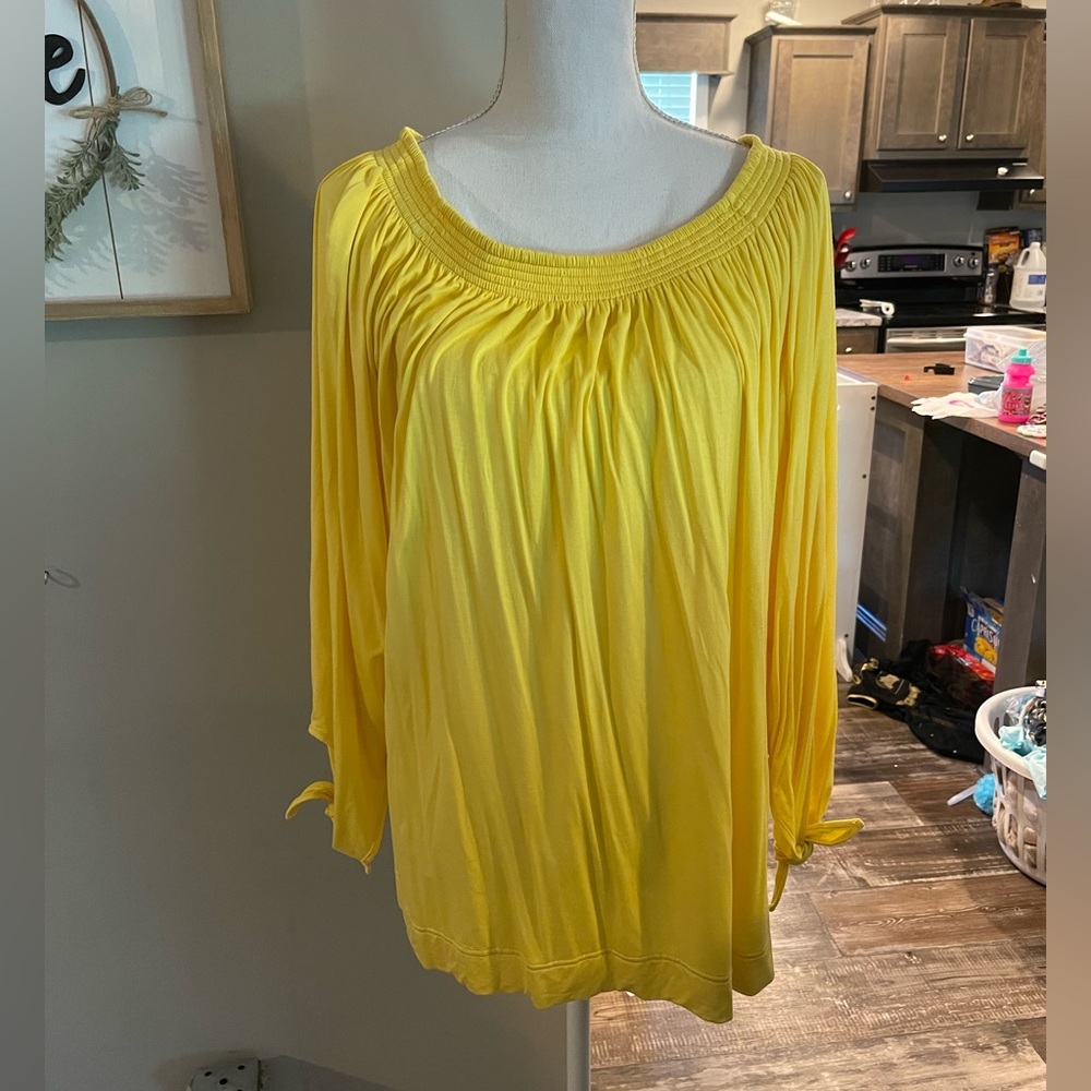 Chaps smocked neck top